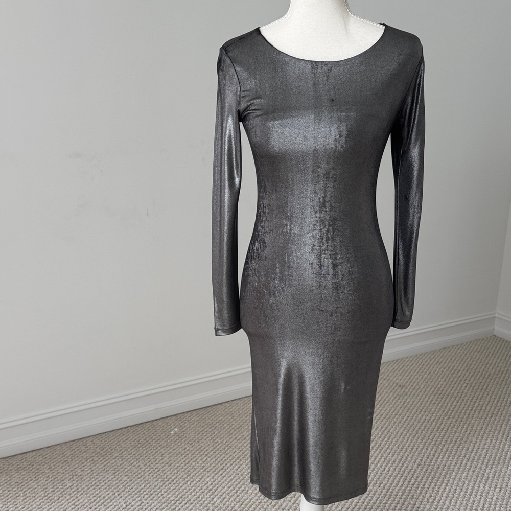 Velvet Torch Shimmering Silver Long Sleeve Dress